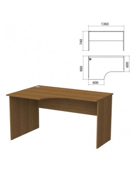 Стол письменный эргономичный 'Бюджет' (ш1360*г900*в740 мм), левый, орех французский, 402662-190