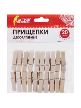Прищепки декоративные 'Классика', 20 штук, 3,5 см, дерево, ОСТРОВ СОКРОВИЩ, 661288 Прищепки декоративные 'Классика', 20 штук, 3,5 см, дерево, ОСТРОВ СОКРОВИЩ, 661288
