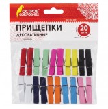 Прищепки декоративные 'Классика', 20 штук, 3,5 см, 10 цветов, ОСТРОВ СОКРОВИЩ, 661289
