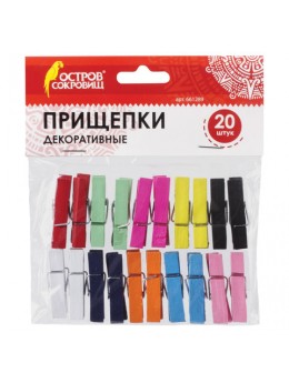 Прищепки декоративные 'Классика', 20 штук, 3,5 см, 10 цветов, ОСТРОВ СОКРОВИЩ, 661289 Прищепки декоративные 'Классика', 20 штук, 3,5 см, 10 цветов, ОСТРОВ СОКРОВИЩ, 661289