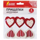 Прищепки декоративные 'Сердце с узором', 6 штук, ассорти, ОСТРОВ СОКРОВИЩ, 661292