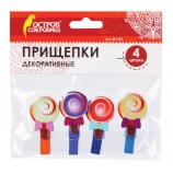 Прищепки декоративные, 'Леденцы', 4 штуки, ассорти, ОСТРОВ СОКРОВИЩ, 661294