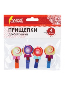 Прищепки декоративные, 'Леденцы', 4 штуки, ассорти, ОСТРОВ СОКРОВИЩ, 661294 Прищепки декоративные, 'Леденцы', 4 штуки, ассорти, ОСТРОВ СОКРОВИЩ, 661294