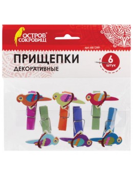 Прищепки декоративные, 'Птички', 6 штук, ассорти, ОСТРОВ СОКРОВИЩ, 661299 Прищепки декоративные, 'Птички', 6 штук, ассорти, ОСТРОВ СОКРОВИЩ, 661299