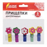 Прищепки декоративные, 'Цветочки', 5 штук, ассорти, ОСТРОВ СОКРОВИЩ, 661302
