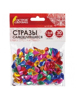 Стразы самоклеящиеся 'Капля', 13х8 мм, 30 г, 5 цветов, ОСТРОВ СОКРОВИЩ, 661388 Стразы самоклеящиеся 'Капля', 13х8 мм, 30 г, 5 цветов, ОСТРОВ СОКРОВИЩ, 661388