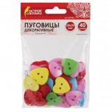 Пуговицы декоративные 'Сердце', пластик, 20х20 мм, 40 г, 5 цветов, ОСТРОВ СОКРОВИЩ, 661403