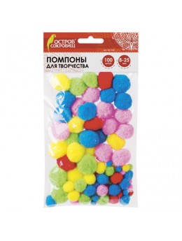 Помпоны для творчества, ассорти, 5 цветов, 8 мм/15 мм/25 мм, 100 шт., ОСТРОВ СОКРОВИЩ, 661436 Помпоны для творчества, ассорти, 5 цветов, 8 мм/15 мм/25 мм, 100 шт., ОСТРОВ СОКРОВИЩ, 661436