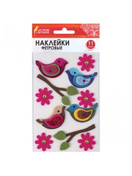 Наклейки из фетра 'Птички', 11 шт., ассорти, ОСТРОВ СОКРОВИЩ, 661483 Наклейки из фетра 'Птички', 11 шт., ассорти, ОСТРОВ СОКРОВИЩ, 661483
