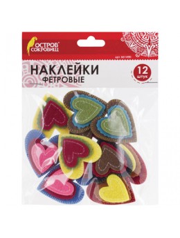 Наклейки из фетра 'Сердечки', 12 шт., ассорти, ОСТРОВ СОКРОВИЩ, 661490 Наклейки из фетра 'Сердечки', 12 шт., ассорти, ОСТРОВ СОКРОВИЩ, 661490