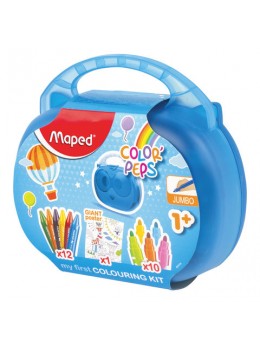 Набор для творчества MAPED 'Color'Peps Jumbo', 10 фломастеров, 12 утолщенных восковых мелков, раскраска, пластиковый пенал, 897416 Набор для творчества MAPED 'Color'Peps Jumbo', 10 фломастеров, 12 утолщенных восковых мелков, раскраска, пластиковый пенал, 897416