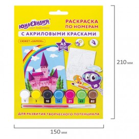 Раскраска по номерам А5, ЮНЛАНДИЯ 'ЗАМОК', С АКРИЛОВЫМИ КРАСКАМИ, на картоне, кисть, 661602