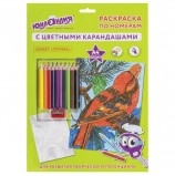 Раскраска по номерам А4, ЮНЛАНДИЯ 'ПТИЧКА', С ЦВЕТНЫМИ КАРАНДАШАМИ, на картоне, 661607