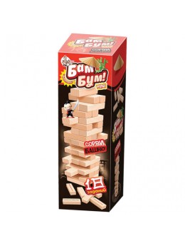 Игра настольная Башня 'Бам-бум mini', неокрашенные деревянные блоки с заданиями, 10 КОРОЛЕВСТВО, 2790