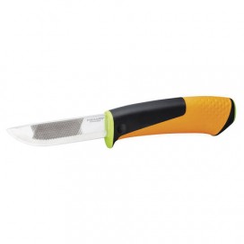 Нож для тяжелых работ с точилкой, FISKARS, трехкомпонентная рукоятка, напильник на лезвии, 1023619