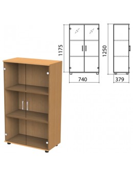 Шкаф закрытый со стеклом 'Монолит', 740х390х1250 мм, цвет бук бавария (КОМПЛЕКТ)
