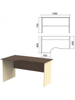Стол письменный эргономичный 'Канц', 1400х800х750 мм, левый, цвет венге/дуб молочный (КОМПЛЕКТ)