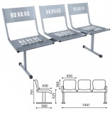 Кресло для посетителей трехсекционное 'М-стайл', цвет светло-серый.