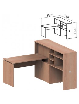 Стол 1200 мм с приставкой-стеллажом 'Профит', КОМПЛЕКТ НА 1 РАБОЧЕЕ МЕСТО, ПРАВЫЙ, ясень альтера