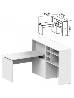 Стол 1200 мм с приставкой-стеллажом 'Профит', КОМПЛЕКТ НА 1 РАБОЧЕЕ МЕСТО, ПРАВЫЙ, белый