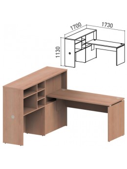 Стол 1400 мм с приставкой-стеллажом 'Профит', КОМПЛЕКТ НА 1 РАБОЧЕЕ МЕСТО, ЛЕВЫЙ, ясень альтера