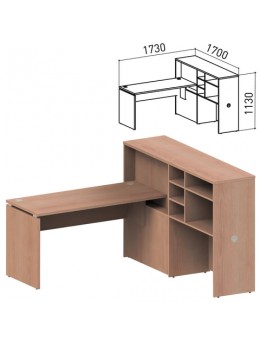 Стол 1400 мм с приставкой-стеллажом 'Профит', КОМПЛЕКТ НА 1 РАБОЧЕЕ МЕСТО, ПРАВЫЙ, ясень альтера