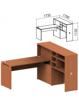 Стол 1400 мм с приставкой-стеллажом 'Профит', КОМПЛЕКТ НА 1 РАБОЧЕЕ МЕСТО, ПРАВЫЙ, орех онтарио