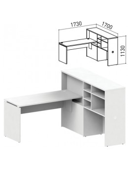 Стол 1400 мм с приставкой-стеллажом 'Профит', КОМПЛЕКТ НА 1 РАБОЧЕЕ МЕСТО, ПРАВЫЙ, белый