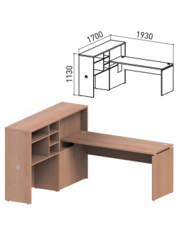 Стол 1600 мм с приставкой-стеллажом 'Профит', КОМПЛЕКТ НА 1 РАБОЧЕЕ МЕСТО, ЛЕВЫЙ, ясень альтера