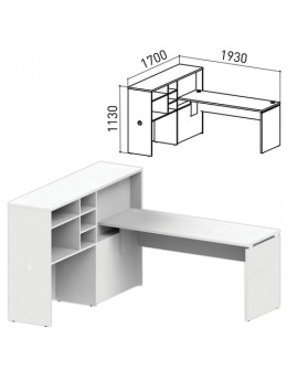 Стол 1600 мм с приставкой-стеллажом 'Профит', КОМПЛЕКТ НА 1 РАБОЧЕЕ МЕСТО, ЛЕВЫЙ, белый