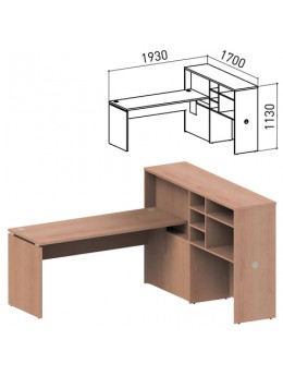 Стол 1600 мм с приставкой-стеллажом 'Профит', КОМПЛЕКТ НА 1 РАБОЧЕЕ МЕСТО, ПРАВЫЙ, ясень альтера