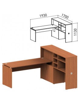 Стол 1600 мм с приставкой-стеллажом 'Профит', КОМПЛЕКТ НА 1 РАБОЧЕЕ МЕСТО, ПРАВЫЙ, орех онтарио