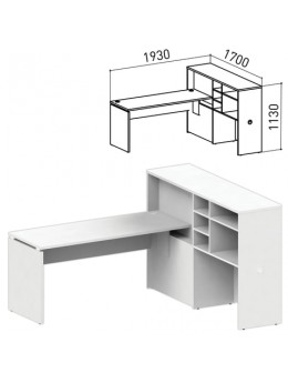 Стол 1600 мм с приставкой-стеллажом 'Профит', КОМПЛЕКТ НА 1 РАБОЧЕЕ МЕСТО, ПРАВЫЙ, белый