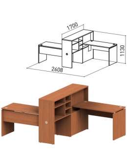 Стол 1200 мм с приставкой-стеллажом 'Профит', КОМПЛЕКТ НА 2 РАБОЧИХ МЕСТА, ЛЕВЫЙ, орех онтарио