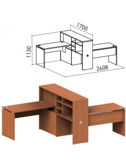 Стол 1200 мм с приставкой-стеллажом 'Профит', КОМПЛЕКТ НА 2 РАБОЧИХ МЕСТА, ПРАВЫЙ, орех онтарио