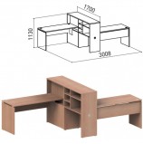 Стол 1400 мм с приставкой-стеллажом 'Профит', КОМПЛЕКТ НА 2 РАБОЧИХ МЕСТА, ПРАВЫЙ, ясень альтера