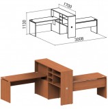 Стол 1400 мм с приставкой-стеллажом 'Профит', КОМПЛЕКТ НА 2 РАБОЧИХ МЕСТА, ПРАВЫЙ, орех онтарио