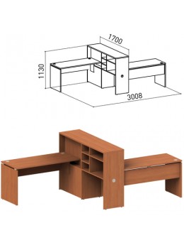 Стол 1400 мм с приставкой-стеллажом 'Профит', КОМПЛЕКТ НА 2 РАБОЧИХ МЕСТА, ПРАВЫЙ, орех онтарио
