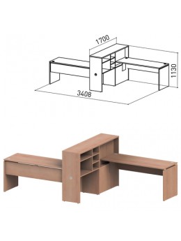 Стол 1600 мм с приставкой-стеллажом 'Профит', КОМПЛЕКТ НА 2 РАБОЧИХ МЕСТА, ЛЕВЫЙ, ясень альтера