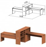 Стол 1600 мм с приставкой-стеллажом 'Профит', КОМПЛЕКТ НА 2 РАБОЧИХ МЕСТА, ЛЕВЫЙ, орех онтарио