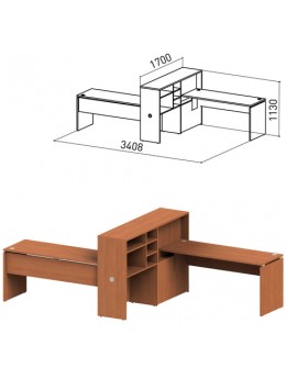 Стол 1600 мм с приставкой-стеллажом 'Профит', КОМПЛЕКТ НА 2 РАБОЧИХ МЕСТА, ЛЕВЫЙ, орех онтарио