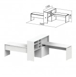 Стол 1600 мм с приставкой-стеллажом 'Профит', КОМПЛЕКТ НА 2 РАБОЧИХ МЕСТА, ЛЕВЫЙ, белый