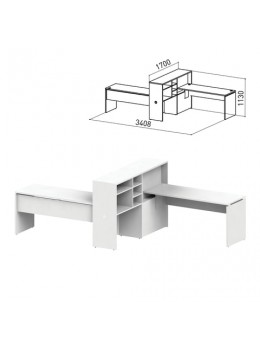 Стол 1600 мм с приставкой-стеллажом 'Профит', КОМПЛЕКТ НА 2 РАБОЧИХ МЕСТА, ЛЕВЫЙ, белый