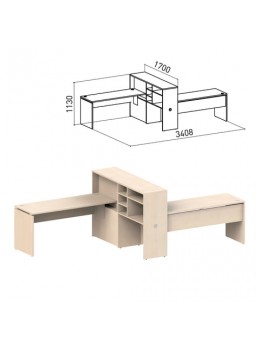 Стол 1600 мм с приставкой-стеллажом 'Профит', КОМПЛЕКТ НА 2 РАБОЧИХ МЕСТА, ПРАВЫЙ, дуб шамони
