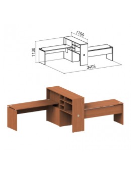 Стол 1600 мм с приставкой-стеллажом 'Профит', КОМПЛЕКТ НА 2 РАБОЧИХ МЕСТА, ПРАВЫЙ, орех онтарио