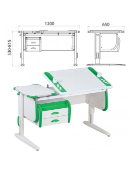 Стол-парта регулируемый с тумбой навесной 'ДЭМИ' СУТ.31, 1200х650х530-815 мм, белый/зеленый (КОМПЛЕКТ)