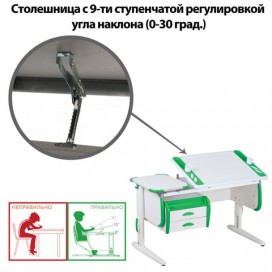 Стол-парта регулируемый с тумбой навесной 'ДЭМИ' СУТ.31, 1200х650х530-815 мм, белый/зеленый (КОМПЛЕКТ)